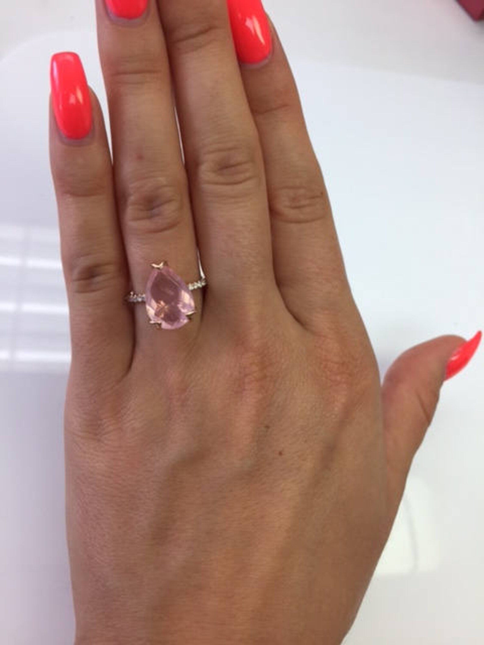 Pink Rose Quartz Ring Pear Cut Engagement Ring Rose Quartz Etsy
