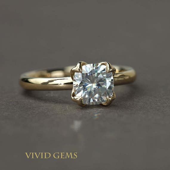Moissanite Engagement Ring 2 Carat Cushion Cut Engagement Etsy