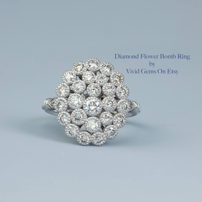 Flower Bomb Ring in 14k white gold with 30 round natural brilliant diamonds image 6