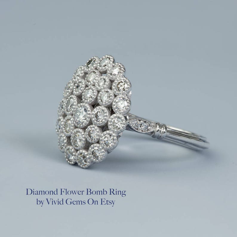 Flower Bomb Ring in 14k white gold with 30 round natural brilliant diamonds image 3