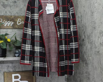 Nwt Kasper Plaid Cardigan Sweater 10916789 Black Multi M