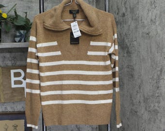 Nwt Charter Club Eloise Sweater Warm Praline Combo Brown S