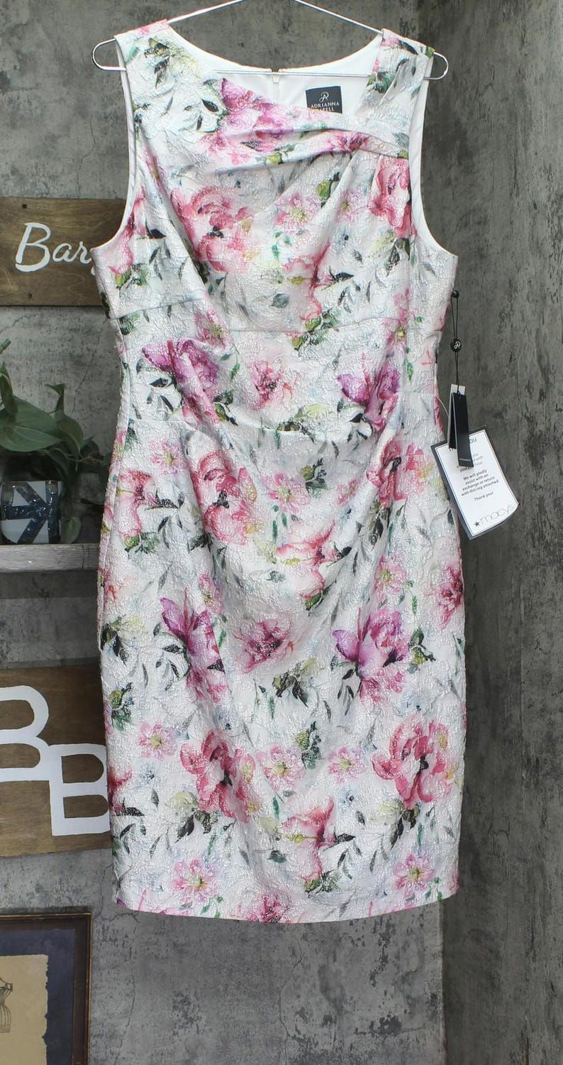 Nwt Adrianna Papell Above The Knee Dress Ivory Multi 16 image 1