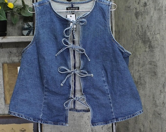 Nwt Eloquii Tie Sleeveless Denim Vest Medium Wash Blue 18w