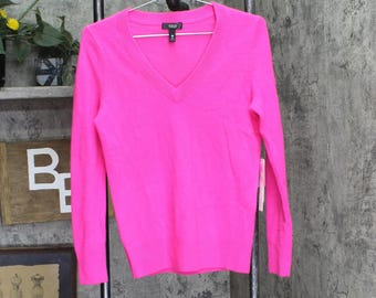 Nwt Aqua Womens Cashmere V-neck Sweater V11027 Neon Pink Xs