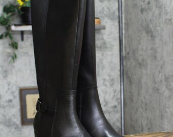 Easy Spirit Knee High Boots SECHAZA-WC Black Leather 8W-WC