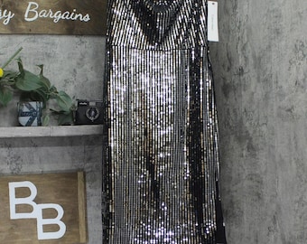 Nwt Calvin Klein Womens Velvet Shift Dress Black / Silver 4