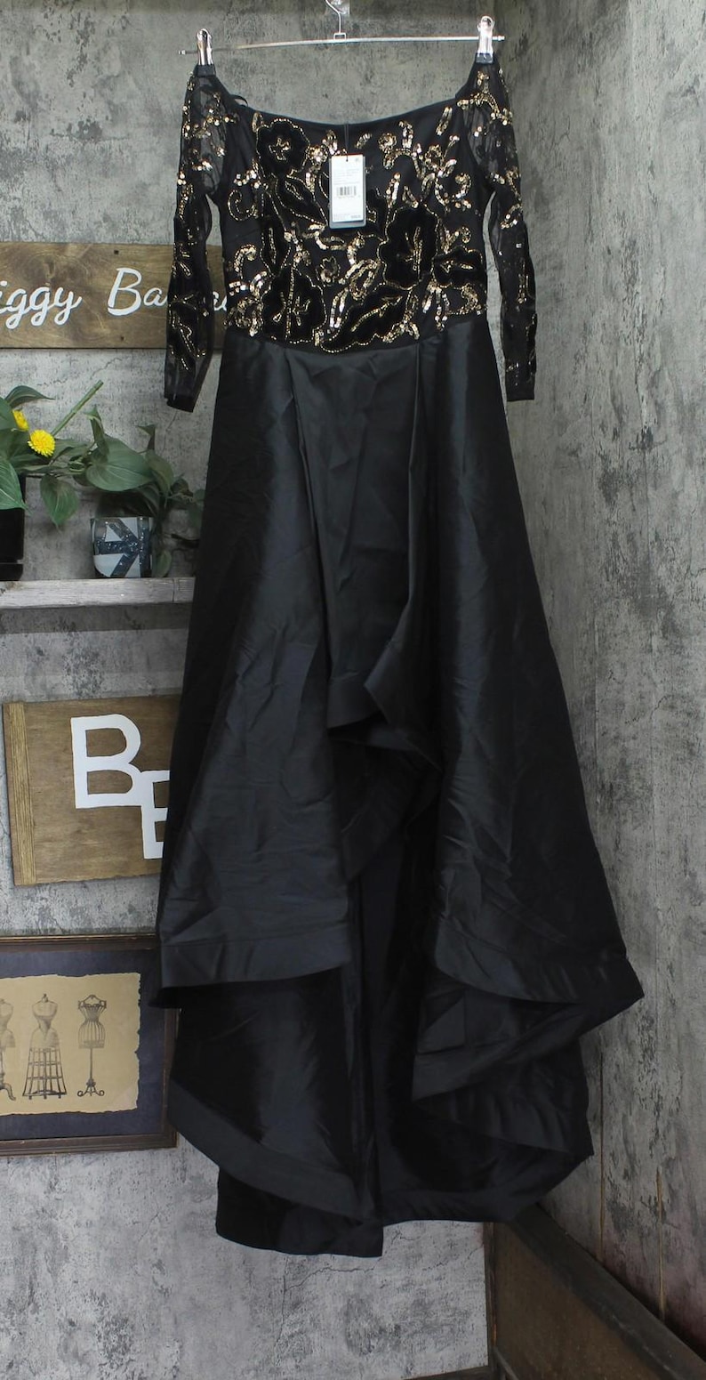 Vestido de tafetán con cuentas en los hombros de Adrianna Papell, negro/dorado 4 imagen 1