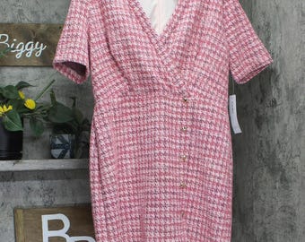 Nwt London Times Faux-wrap V Neck Embellished Dress Pink 18