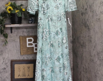 Nwt Jovani V 3/4 Open Sleeve Formal Dress Gown Mint Green 0