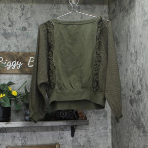 Free People Cropped Sweater Cotton Dolman Sleeve Green Xs image 2