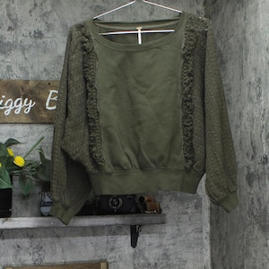 Free People Cropped Sweater Cotton Dolman Sleeve Green Xs image 1