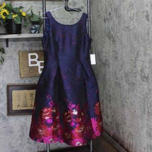 Nwt Adrianna Papell Jacquard Dress Navy Blue / Pink Multi 6 image 1