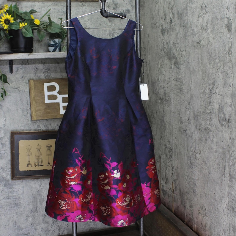 Nwt Adrianna Papell Jacquard Dress Navy Blue / Pink Multi 6 image 1