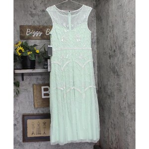 Adrianna Papell Sequin Dress Gown Green / Ivory 14 image 2