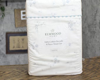 Nwt Elmwood Home Count Cotton 4-piece Sheet Set Blue Queen