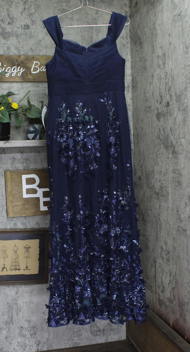Nwt Aidan Mattox By Adrianna Papell Gown Dress Navy Blue 10 image 2