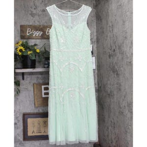 Adrianna Papell Sequin Dress Gown Green / Ivory 14 image 1