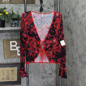 Nwt Free People Front Top Ob1434186 Night Combo Red Black L immagine 1