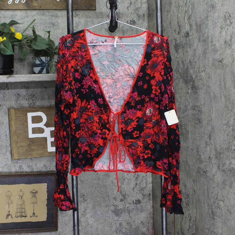 Nwt Free People Front Top Ob1434186 Night Combo Red Black L immagine 1