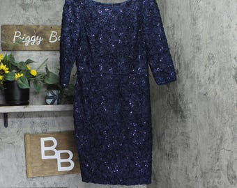 New Jessica Howard Sheath Dress With Sequins Navy Blue 14