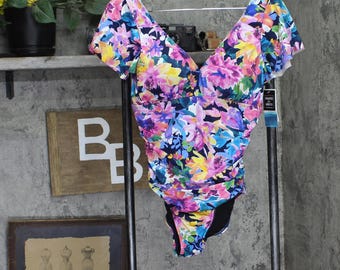 Nwt Swim Solutions One Piece Swimsuit Floral Print Pink 14