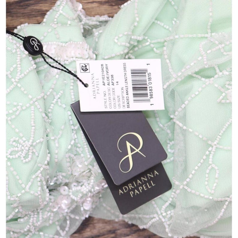 Adrianna Papell Sequin Dress Gown Green / Ivory 14 image 4