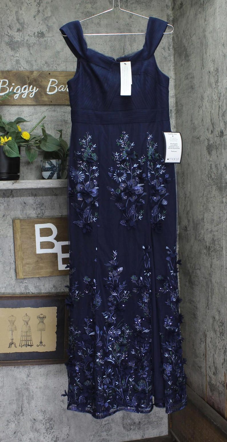 Nwt Aidan Mattox By Adrianna Papell Gown Dress Navy Blue 10 image 1
