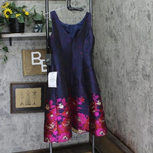 Nwt Adrianna Papell Jacquard Dress Navy Blue / Pink Multi 6 image 2