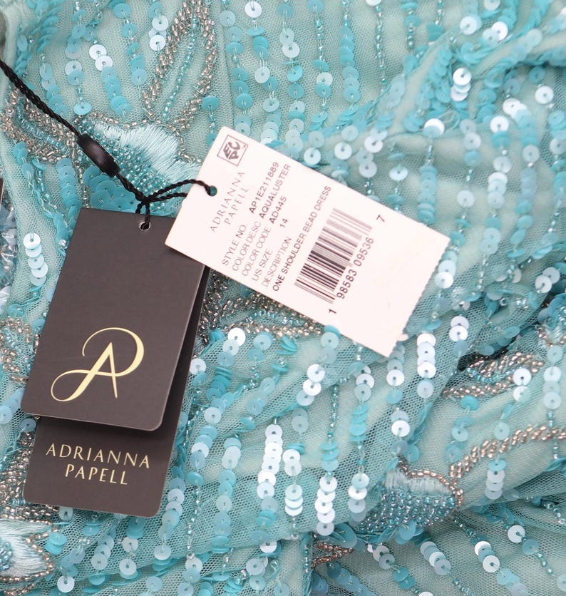 Nwt Adrianna Papell One Slit Dress Gown Aqua Luster Blue 14 image 4