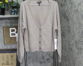 Nwt Aqua Front Cashmere V-neck Cardigan V10337 Brown 2xl
