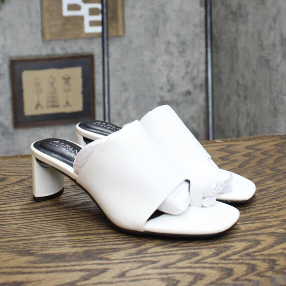 NWT Alfani Leather Block Heel Slide Sandals White… - image 1