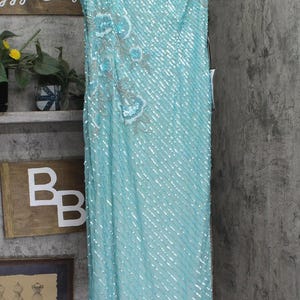 Nwt Adrianna Papell One Slit Dress Gown Aqua Luster Blue 14 image 1