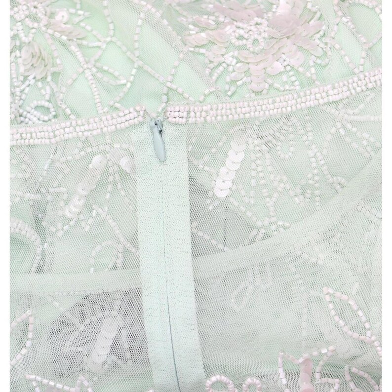 Adrianna Papell Sequin Dress Gown Green / Ivory 14 image 8
