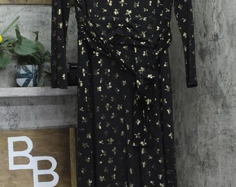 Nwt Tommy Hilfiger Tie Ruched-waist Dress Black / Gold 14