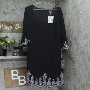 Nwt Adrianna Papell Neck A-line Dress Ap1e211500 Black 14 image 1