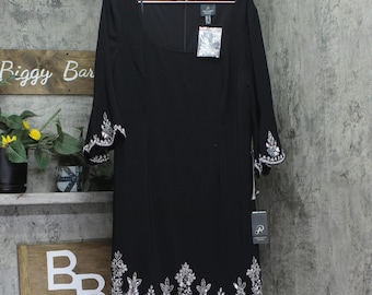 Nwt Adrianna Papell Neck A-line Dress Ap1e211500 Black 14