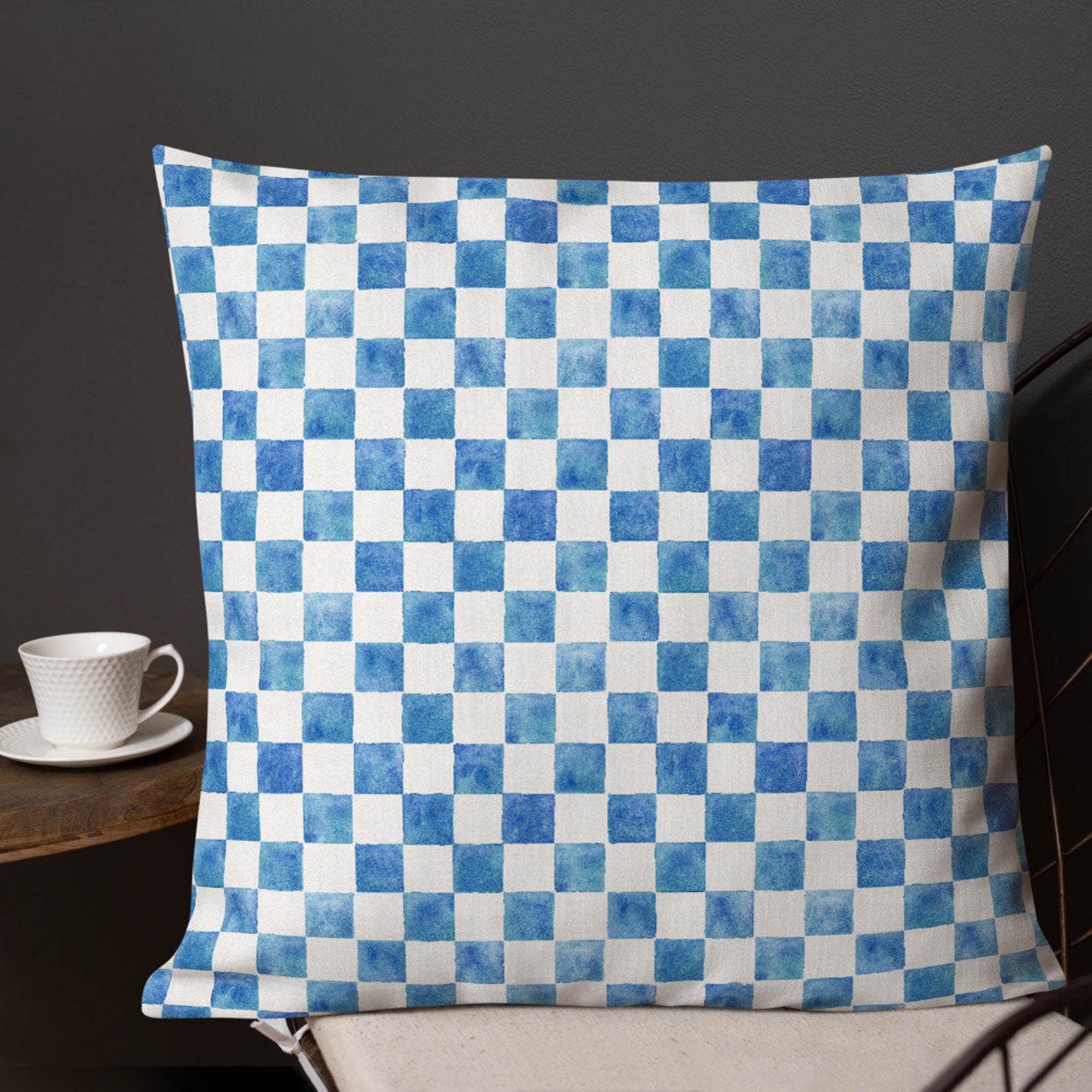 Checkerboard Throw Pillows Pillow With Handpainted Watercolor