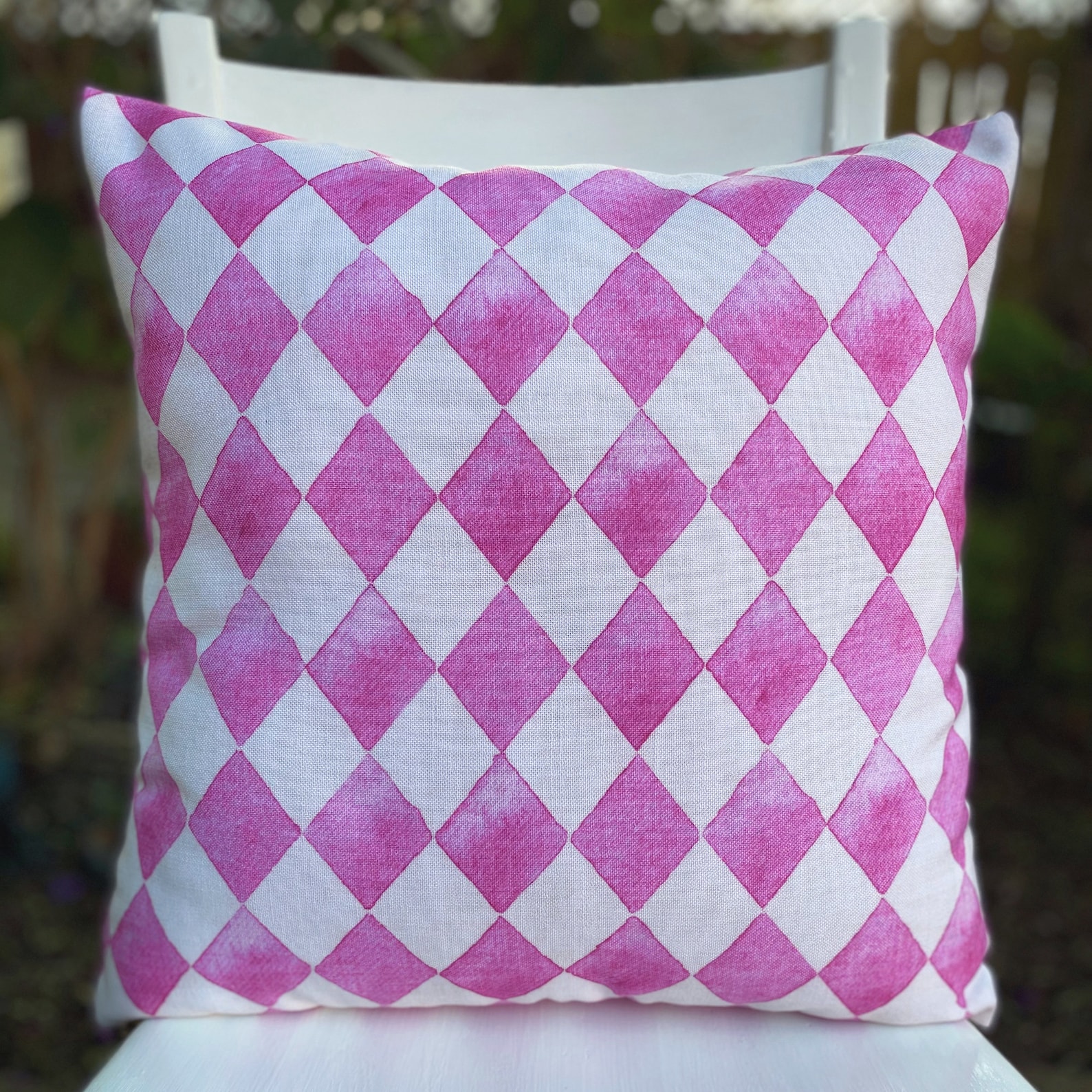 Pink Harlequin Pillow With Handpainted Watercolor Harlequin