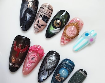 Harry Potter und der Orden des Phönix – Künstliche Fingernägel | Handbemaltes 3D-Nageldesign