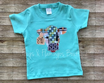 Cow Applique Shirt: Farm Birthday Bodysuit, Personalized Initial
