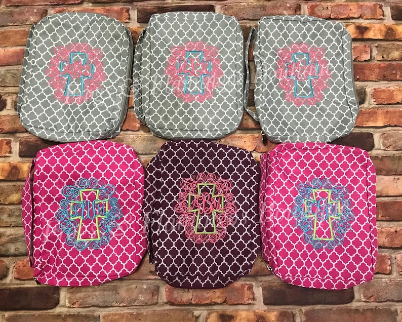 Housse de protection biblique avec monogramme, cadeau chrétien à fermeture éclair pour cadeau d'anniversaire, livre d'idées, pochette de protection en microfibre, motif quadrilobe image 6