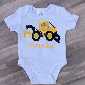 Skidder Baby Outfit Logging Equipment Tee Shirt Boy Tractor Applique Bodysuit Infant Logger Forestry Theme Construction Custom Skid Tshirt image 6