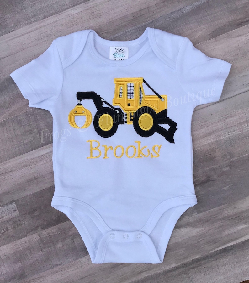 Skidder Baby Outfit Logging Equipment Tee Shirt Boy Tractor Applique Bodysuit Infant Logger Forestry Theme Construction Custom Skid Tshirt image 6