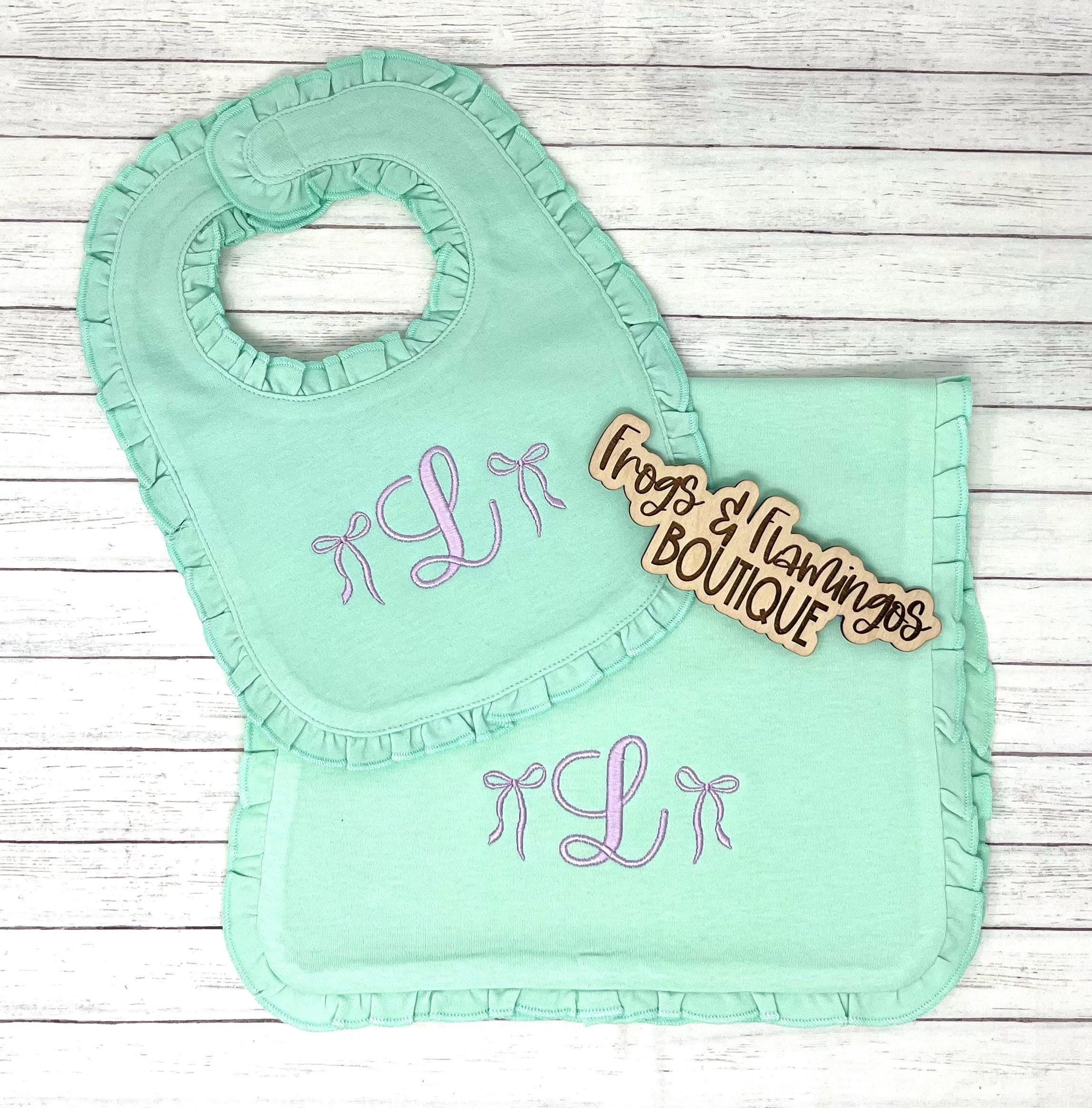 Pink Ruffle Bib Monogram Baby Bib Ruffle Design Girl Accessory Pink Bow White Cotton ...