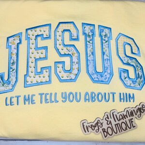 Vintage Aesthetic Sweatshirt Butter Yellow Crewneck Comfort Colors Fabric Christian Apparel Design Jesus Appliqué Pattern Unique Fabric Placement Embroidered Message Text Casual Religious Clothing Everyday Faith Expression Comfortable Fit Butter Yellow Shirt