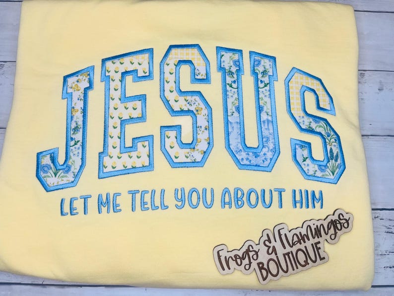 Vintage Aesthetic Sweatshirt Butter Yellow Crewneck Comfort Colors Fabric Christian Apparel Design Jesus Appliqué Pattern Unique Fabric Placement Embroidered Message Text Casual Religious Clothing Everyday Faith Expression Comfortable Fit Butter Yellow Shirt