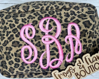 Leopard Makeup Bag Personalized Monogram Cosmetic Pouch Bridesmaid Gift Women Birthday Travel Organizer Canvas Zipper Toiletry Case Custom