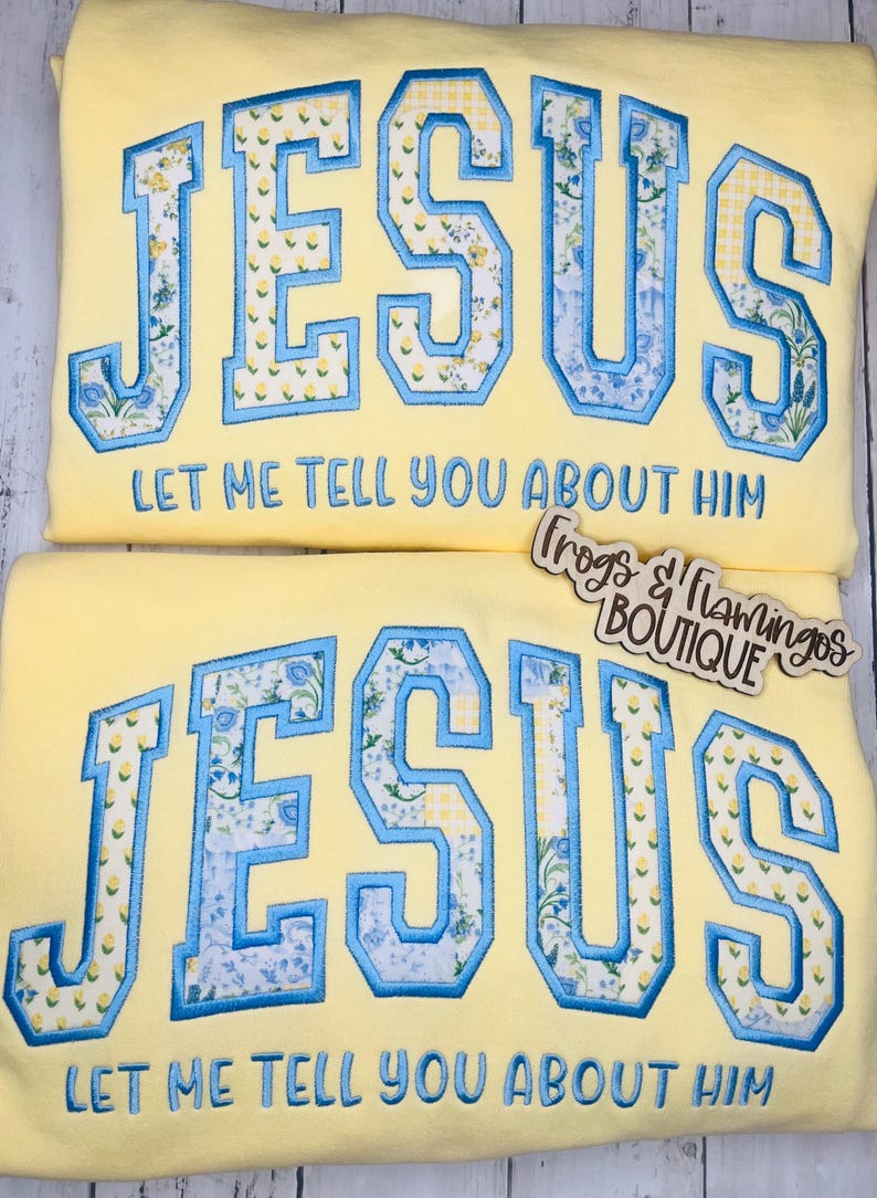 Faith Expression Sweatshirt Christian Message Apparel Jesus Appliqué Design Religious Clothing Collection Butter Yellow Crewneck Comfortable Fit Witness Wear Everyday Faith Attire Church Clothing Youth Group Wear Bible Study Outfit Butter Yellow Crewneck