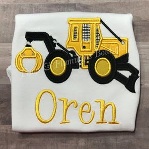Skidder Baby Outfit Logging Equipment Design Infant Bodysuit Onesie Logger Theme Forestry Industry Clothing Tractor Applique Custom Name Option Newborn Boy Gift Cotton Comfortable Wear Unique Machinery Pattern Special Baby Shower Present